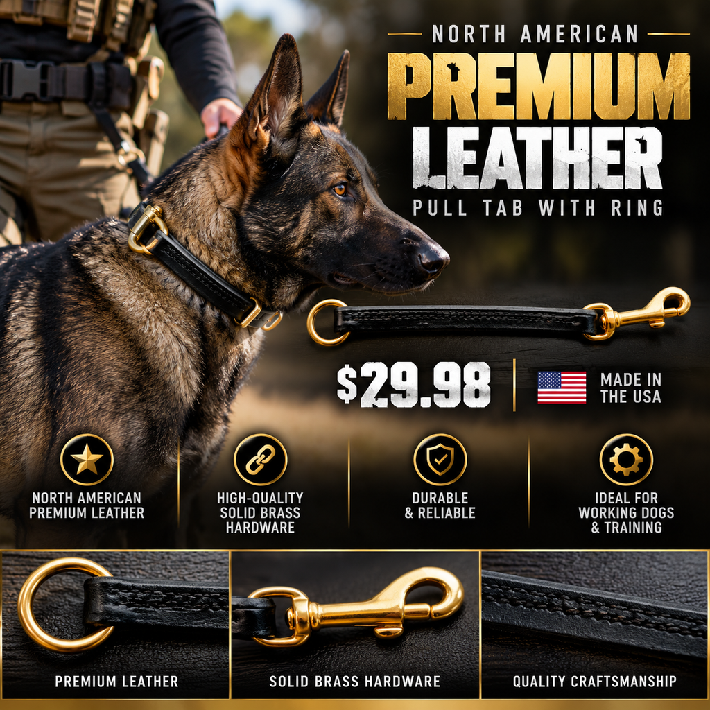A promotional product graphic for a dog collar and leash set demonstrating the pull tab